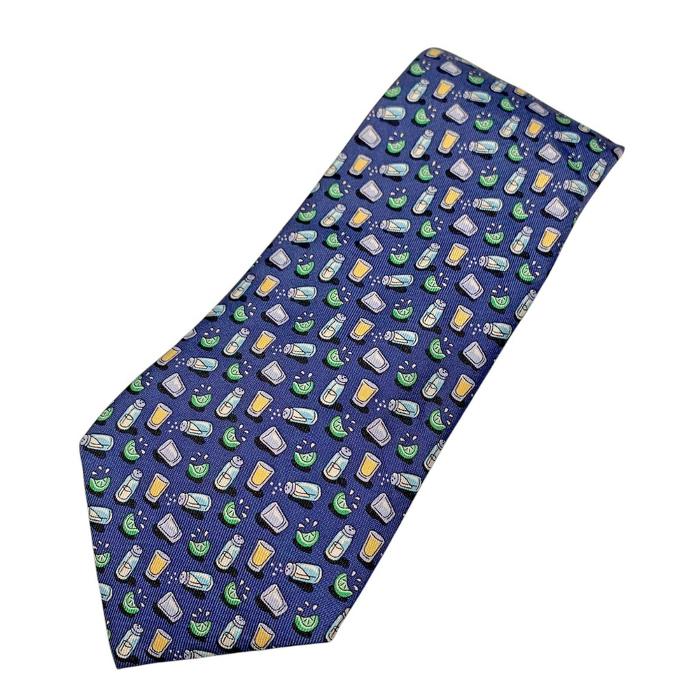 Vineyard Vines Tequila Shots Salt Lime Tie 100% Silk Blue Green Novelty Cocktail